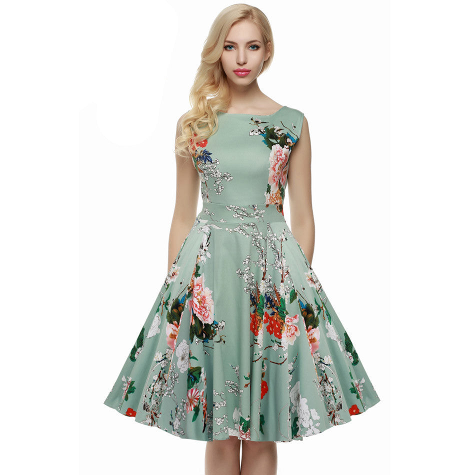 Women Dress Retro Vintage 1950s 60s Rockabilly Floral Swing Summer Dre