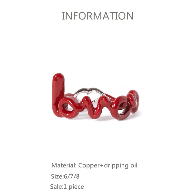 CANNER Red LOVE Letter Rings For Women Charming Colors Enamel Dripping Oil Rings For Lovers Ins Valentine's Day Anillos Jewelry-Dollar Bargains Online Shopping Australia