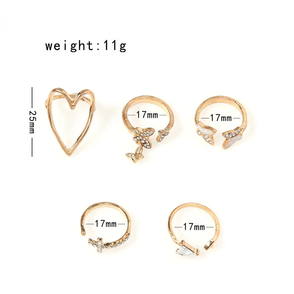 Fashion Hollow Heart Butterfly Ring Set For Women Shining Crystal Cross Finger Rings Charm Party Wedding Jewelry Gift-Dollar Bargains Online Shopping Australia