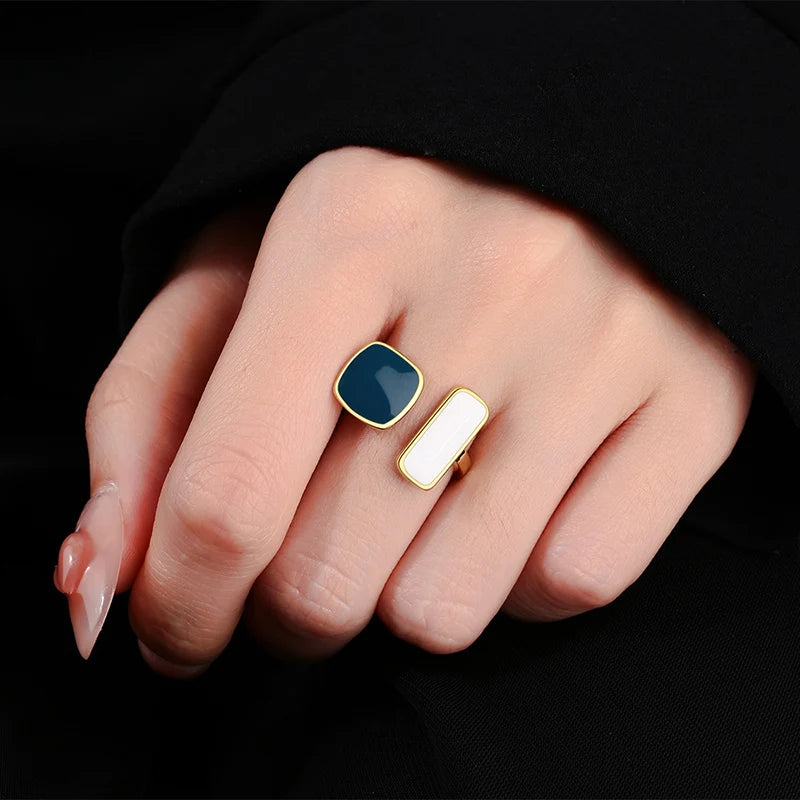 Women's Fashion Geometric Open Rings Accessory Black/White Round Epoxy Glossy Disk Female Trendy Golden Ring Jewelry Best Gifts-Dollar Bargains Online Shopping Australia