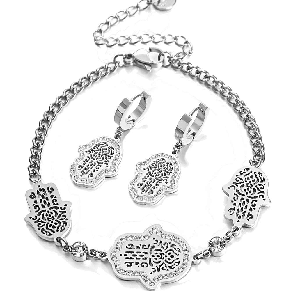 Hand Bracelet Earrings Necklace Miriam Hand Charm Wristband Collar Fashion Jewelry Set Gift-Dollar Bargains Online Shopping Australia