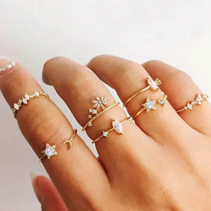 Fashion Hollow Heart Butterfly Ring Set For Women Shining Crystal Cross Finger Rings Charm Party Wedding Jewelry Gift-Dollar Bargains Online Shopping Australia