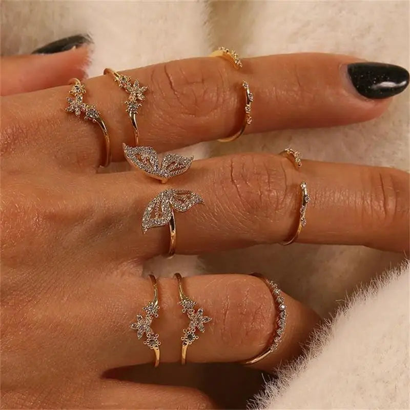 Fashion Hollow Heart Butterfly Ring Set For Women Shining Crystal Cross Finger Rings Charm Party Wedding Jewelry Gift-Dollar Bargains Online Shopping Australia