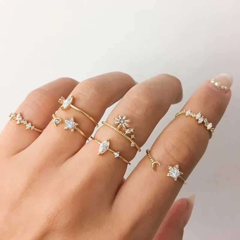 Fashion Hollow Heart Butterfly Ring Set For Women Shining Crystal Cross Finger Rings Charm Party Wedding Jewelry Gift-Dollar Bargains Online Shopping Australia