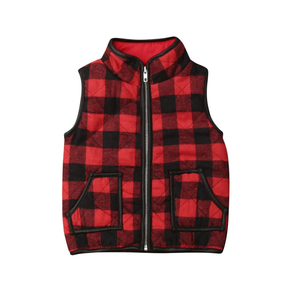 Kids Girl Plaid Cotton Vests Winter Warm Jacket Waistcoat Baby Zipper Coat Fall Outwear-Dollar Bargains Online Shopping Australia