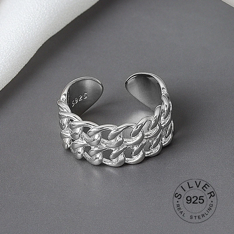 Silver Open Ring Women Niche Irregular Wave Sand Surface Wide Noodle Original Party Birthday Gift-Dollar Bargains Online Shopping Australia