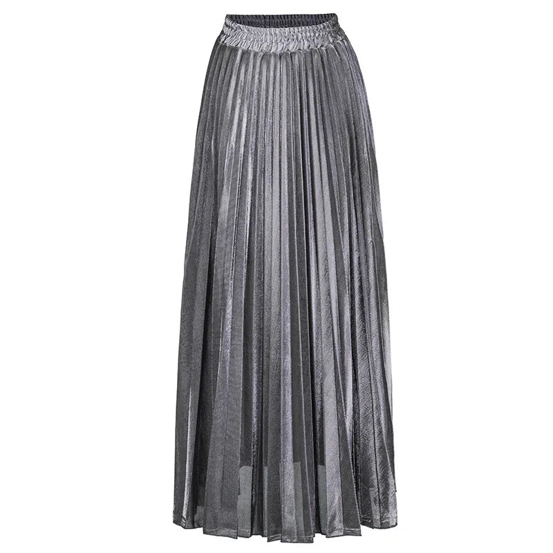 women clothes high waist A-line pleated sliver vintage elastic long halfbody skirt-Dollar Bargains Online Shopping Australia