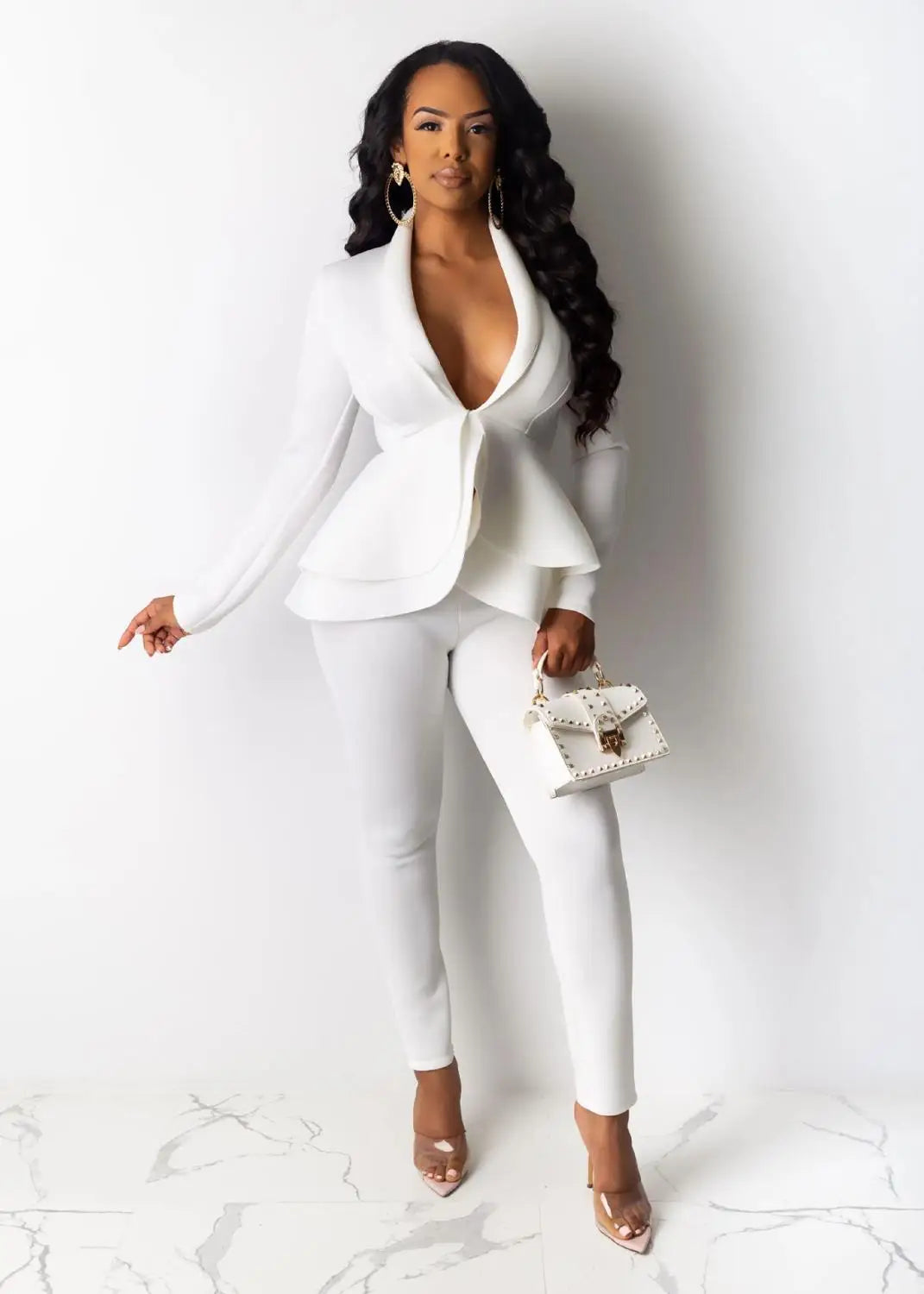 Winter Women's Set Tracksuit Full Sleeve Ruffles Blazers Pencil Pants Suit Two Piece Set Office Lady Outfits Uniform-Dollar Bargains Online Shopping Australia