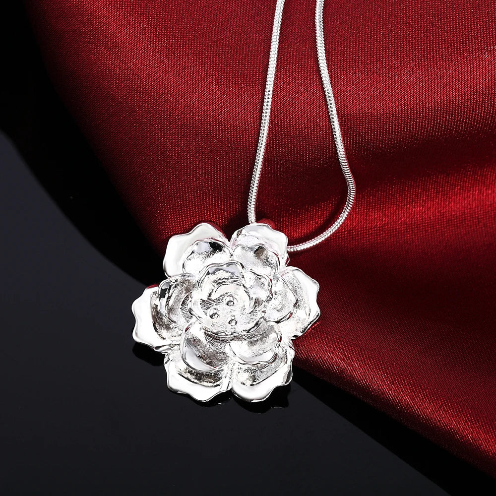 925 Sterling Silver Snake Chain Flower Pendant Necklace For Women Fashion Wedding Party Charm Jewelry-Dollar Bargains Online Shopping Australia