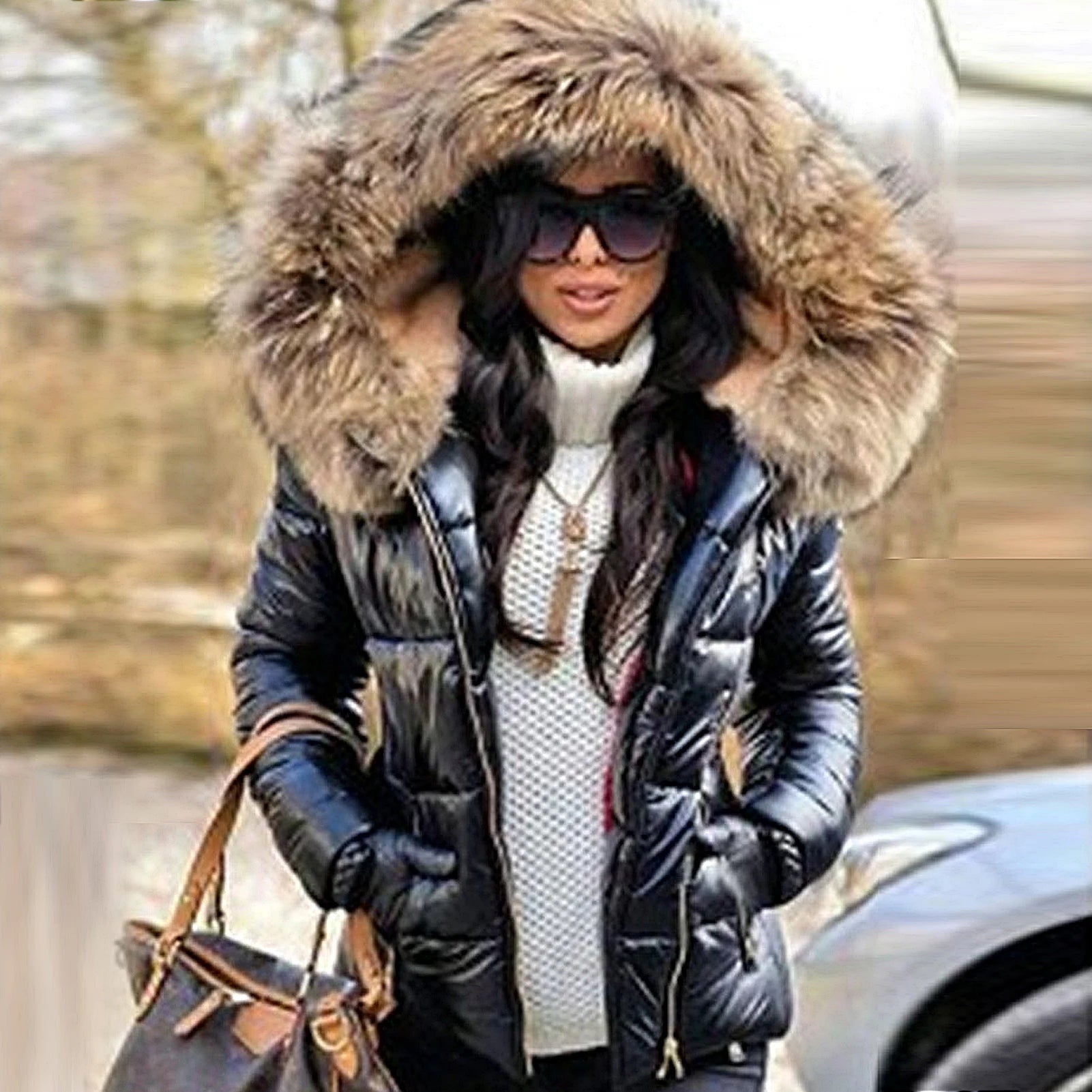 Winter Down Clothes Faux Fur Hood Zipper Pocket Warm Parkas Jackets Woman Outdoor-Dollar Bargains Online Shopping Australia