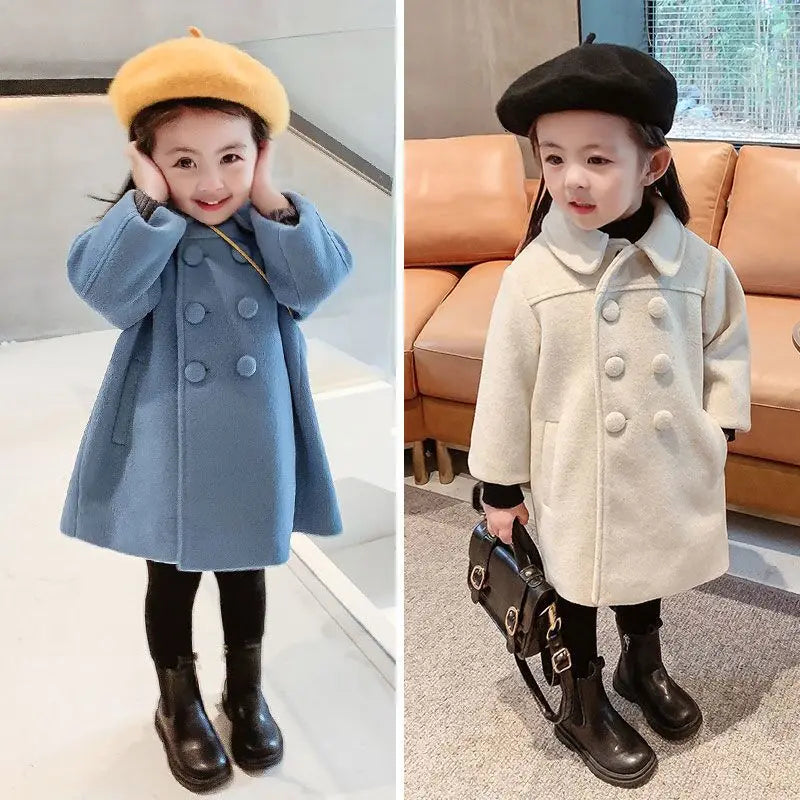 Double Breasted Girls Woolen Coats Autumn Winter Trench Jacket Coat 2-6Yrs Children Clothes For Kids Outerwear Birthday Present-Dollar Bargains Online Shopping Australia