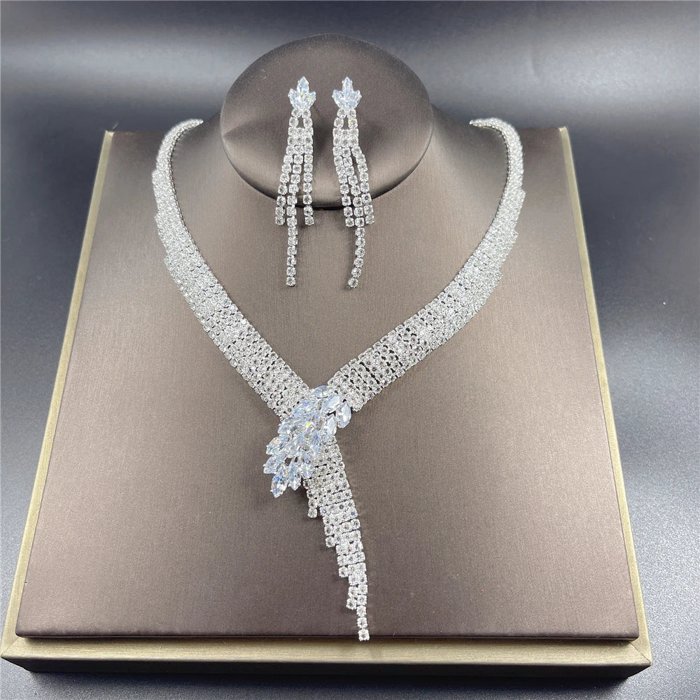 Silver Color Rhinestone Crystal Bridal Jewelry Set Earrings Necklace Wedding Geometric Elegant Romantic Bridesmaid Jewelry Sets-Dollar Bargains Online Shopping Australia