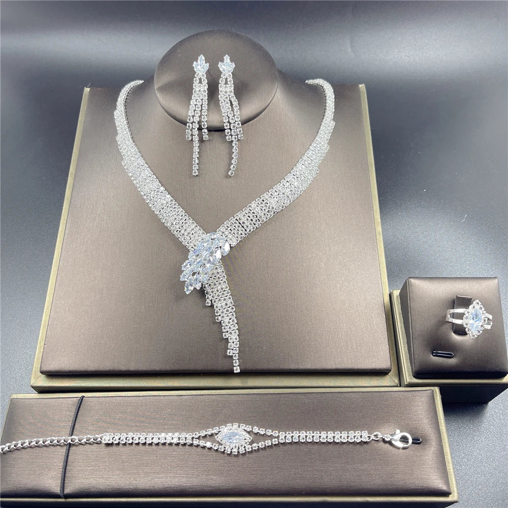 Silver Color Rhinestone Crystal Bridal Jewelry Set Earrings Necklace Wedding Geometric Elegant Romantic Bridesmaid Jewelry Sets-Dollar Bargains Online Shopping Australia