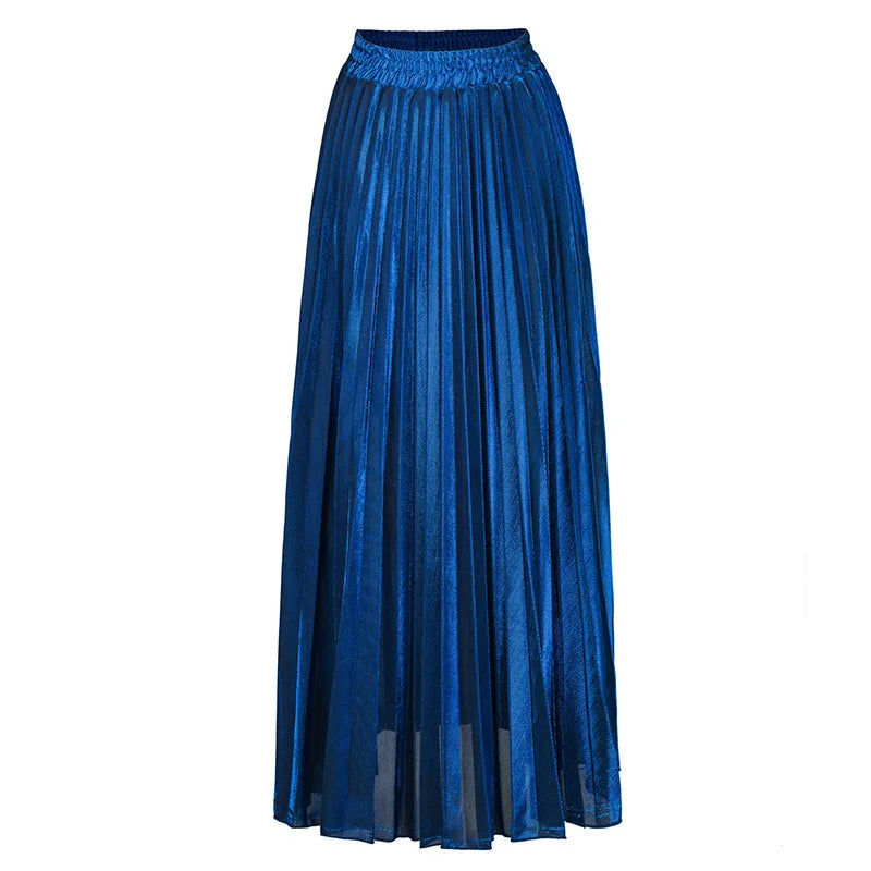 women clothes high waist A-line pleated sliver vintage elastic long halfbody skirt-Dollar Bargains Online Shopping Australia