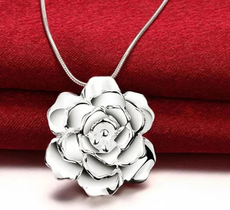 925 Sterling Silver Snake Chain Flower Pendant Necklace For Women Fashion Wedding Party Charm Jewelry-Dollar Bargains Online Shopping Australia