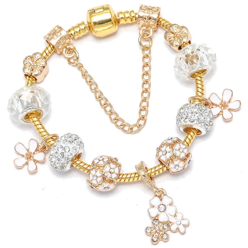 Luxury Crystal Bees Gold Color Charm Bracelet For Girl Murano Glass Beads Fine Bracelet For Women Couple DIY Jewelry Gift-Dollar Bargains Online Shopping Australia