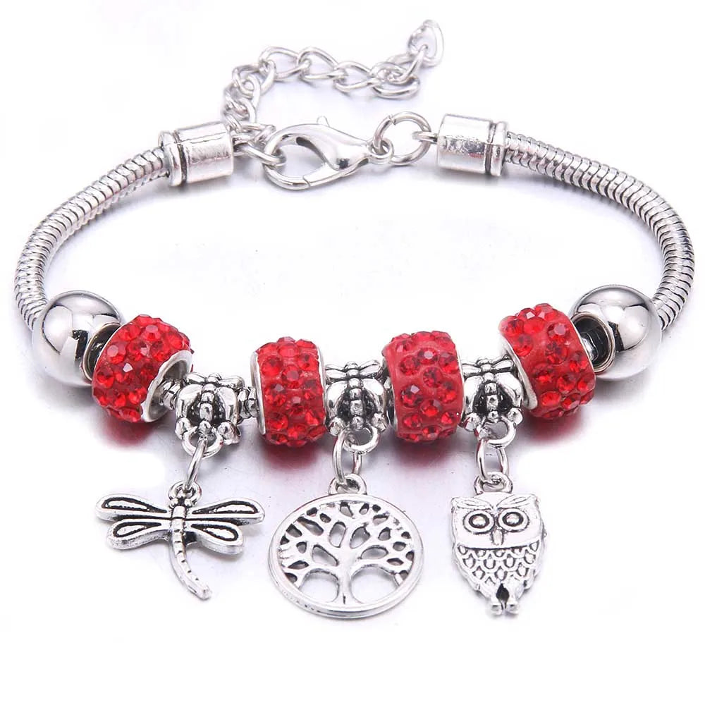 dragonfly owl Shape Crystal Charm Bracelets Beads Bracelet Women DIY Beads Brand Bracelets & Bangles Jewelry Gift-Dollar Bargains Online Shopping Australia