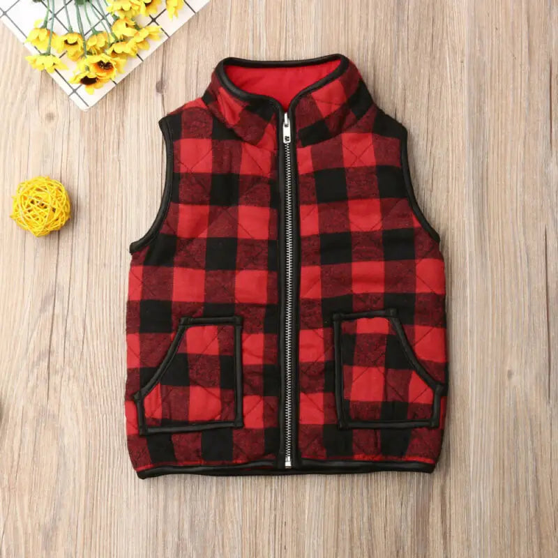 Kids Girl Plaid Cotton Vests Winter Warm Jacket Waistcoat Baby Zipper Coat Fall Outwear-Dollar Bargains Online Shopping Australia