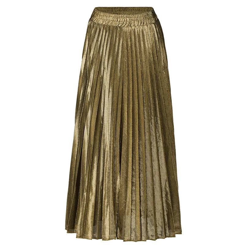 women clothes high waist A-line pleated sliver vintage elastic long halfbody skirt-Dollar Bargains Online Shopping Australia