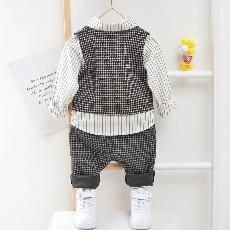 Children Kids Gentleman Clothing Suit Birthday Wedding Party Elegant Set Baby Boy Casual Wear Striped Shirt Vest Pants Costume-Dollar Bargains Online Shopping Australia