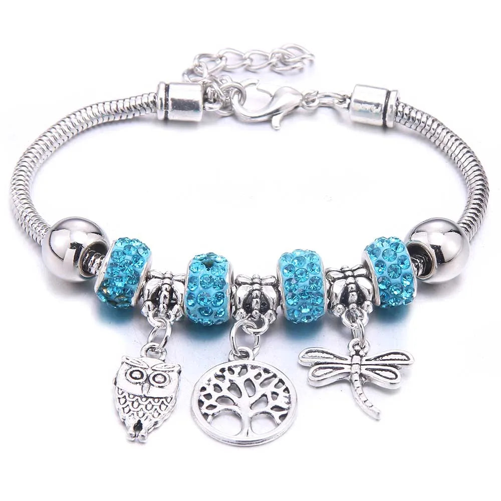 dragonfly owl Shape Crystal Charm Bracelets Beads Bracelet Women DIY Beads Brand Bracelets & Bangles Jewelry Gift-Dollar Bargains Online Shopping Australia