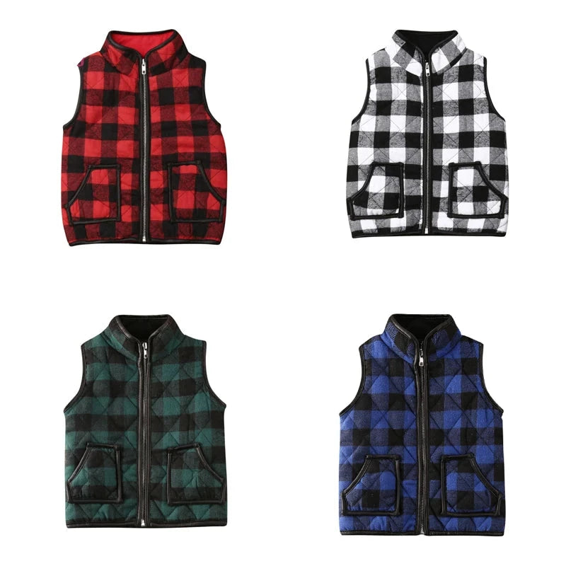 Kids Girl Plaid Cotton Vests Winter Warm Jacket Waistcoat Baby Zipper Coat Fall Outwear-Dollar Bargains Online Shopping Australia