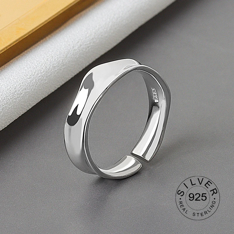 Silver Open Ring Women Niche Irregular Wave Sand Surface Wide Noodle Original Party Birthday Gift-Dollar Bargains Online Shopping Australia