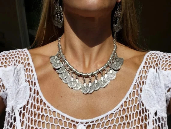 Boho Vintage Ethnic Metal Coins Necklace for Women Gypsy Choker Collar Statement Necklaces Afghan Turkish Maxi Festival Jewelry-Dollar Bargains Online Shopping Australia