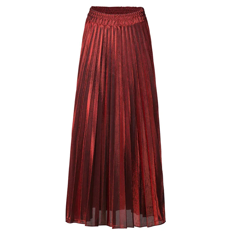 women clothes high waist A-line pleated sliver vintage elastic long halfbody skirt-Dollar Bargains Online Shopping Australia