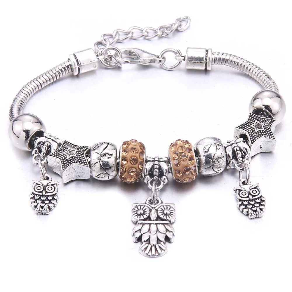 dragonfly owl Shape Crystal Charm Bracelets Beads Bracelet Women DIY Beads Brand Bracelets & Bangles Jewelry Gift-Dollar Bargains Online Shopping Australia