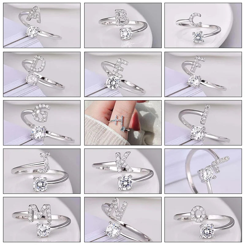 26 English Letter Open Finger Rings A-Z Initials Name Alphabet Female Creative Ring Fashion Wedding Party Jewelry Gifts-Dollar Bargains Online Shopping Australia