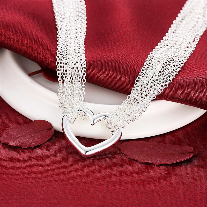 Silver Multi-Line Chain Heart Necklace Bracelet Network Ring For Women Wedding Engagement Party Jewelry-Dollar Bargains Online Shopping Australia