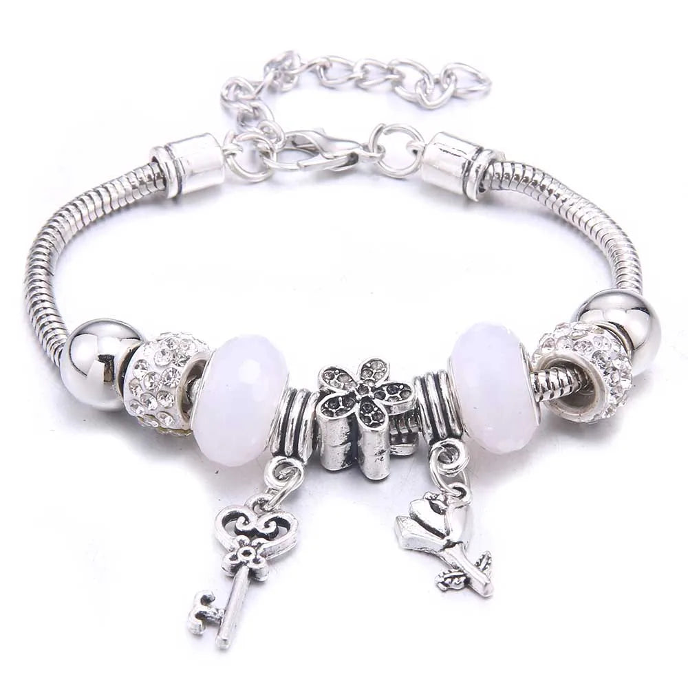 Charm Bracelet & Bangles Jewelry white butterfly Crown Beads Bracelets Brands Bracelets Fit Women Girl Friendship Gift-Dollar Bargains Online Shopping Australia