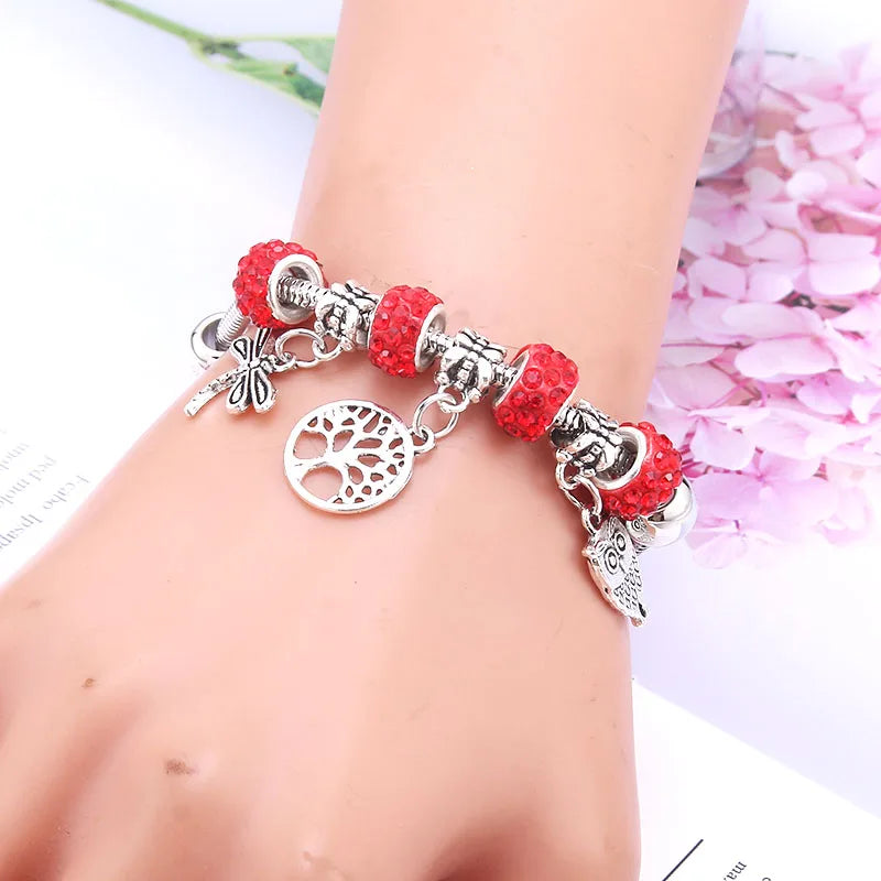 dragonfly owl Shape Crystal Charm Bracelets Beads Bracelet Women DIY Beads Brand Bracelets & Bangles Jewelry Gift-Dollar Bargains Online Shopping Australia