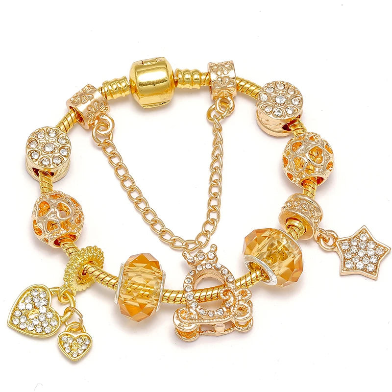 Luxury Crystal Bees Gold Color Charm Bracelet For Girl Murano Glass Beads Fine Bracelet For Women Couple DIY Jewelry Gift-Dollar Bargains Online Shopping Australia