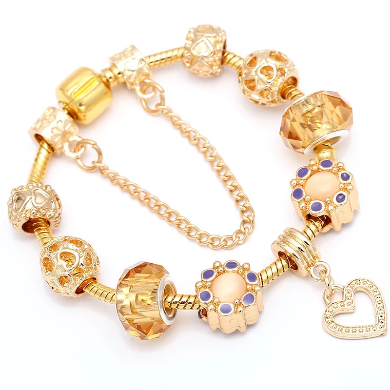 Luxury Crystal Bees Gold Color Charm Bracelet For Girl Murano Glass Beads Fine Bracelet For Women Couple DIY Jewelry Gift-Dollar Bargains Online Shopping Australia