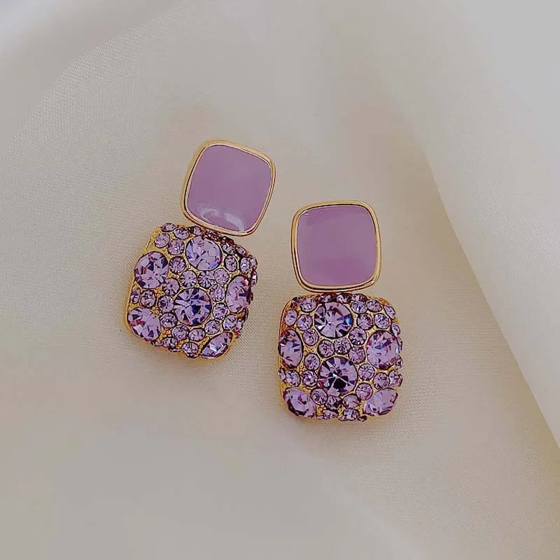 Vintage Purple Shiny Crystal Geometric Women Earrings Contracted Sweet Lovely Fine Shiny Drop Earrings Jewelry-Dollar Bargains Online Shopping Australia