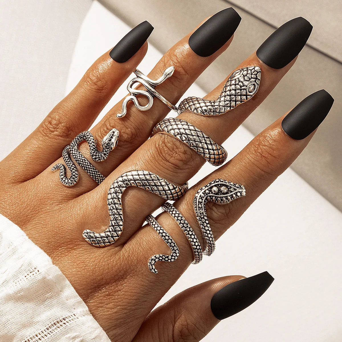 Vintage Long Snake Ring Set For Women Gothic Black Gold Silver Color Adjustable Finger Jewelry Accessories Female Gift-Dollar Bargains Online Shopping Australia