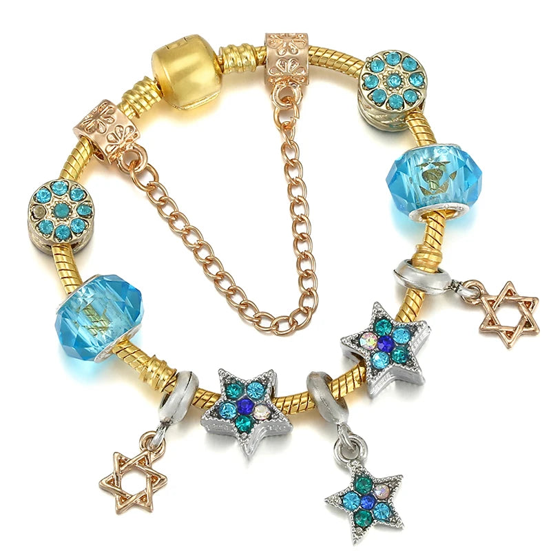 Luxury Crystal Bees Gold Color Charm Bracelet For Girl Murano Glass Beads Fine Bracelet For Women Couple DIY Jewelry Gift-Dollar Bargains Online Shopping Australia