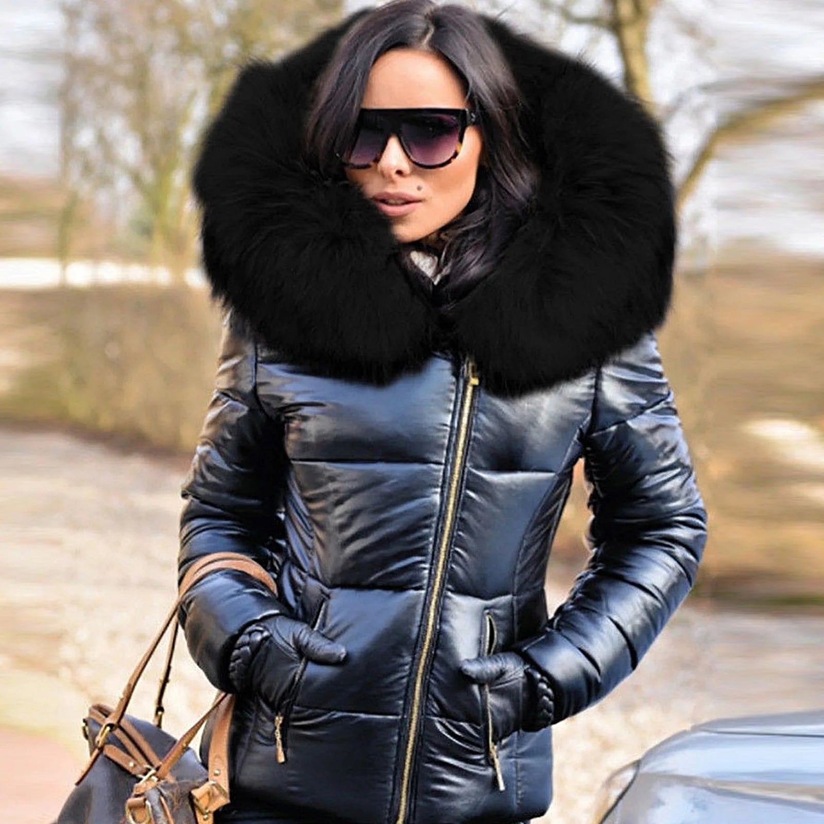 Winter Down Clothes Faux Fur Hood Zipper Pocket Warm Parkas Jackets Woman Outdoor-Dollar Bargains Online Shopping Australia