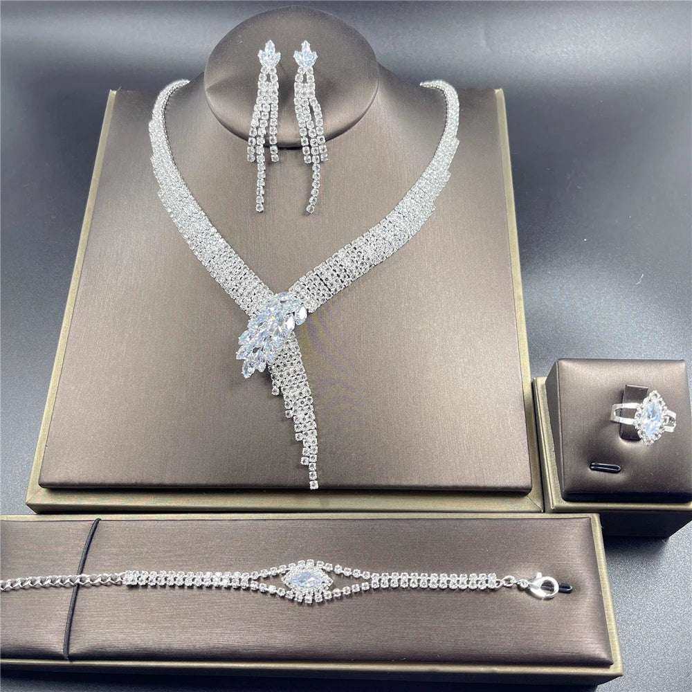 Silver Color Rhinestone Crystal Bridal Jewelry Set Earrings Necklace Wedding Geometric Elegant Romantic Bridesmaid Jewelry Sets-Dollar Bargains Online Shopping Australia