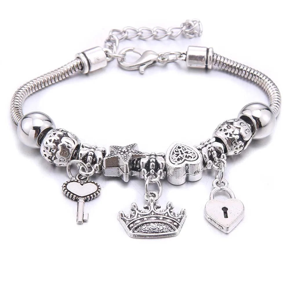 Charm Bracelet & Bangles Jewelry white butterfly Crown Beads Bracelets Brands Bracelets Fit Women Girl Friendship Gift-Dollar Bargains Online Shopping Australia