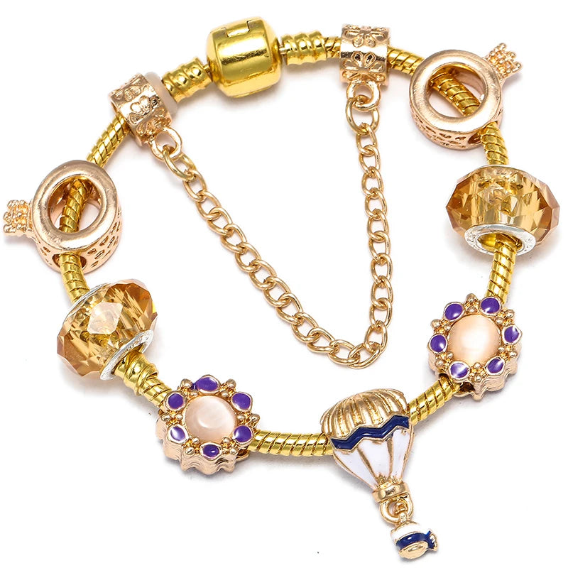 Luxury Crystal Bees Gold Color Charm Bracelet For Girl Murano Glass Beads Fine Bracelet For Women Couple DIY Jewelry Gift-Dollar Bargains Online Shopping Australia