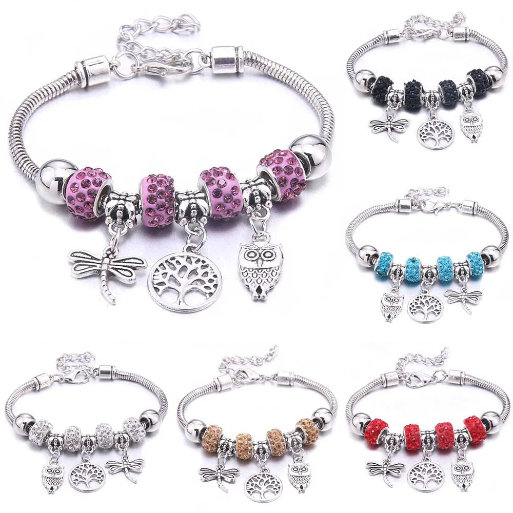 dragonfly owl Shape Crystal Charm Bracelets Beads Bracelet Women DIY Beads Brand Bracelets & Bangles Jewelry Gift-Dollar Bargains Online Shopping Australia