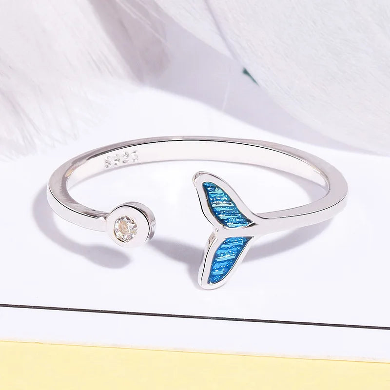 Whale Tale Mermaid Blue Green Leaf Silver Color Finger Rings Stackable Moon Stone Women Jewelry-Dollar Bargains Online Shopping Australia