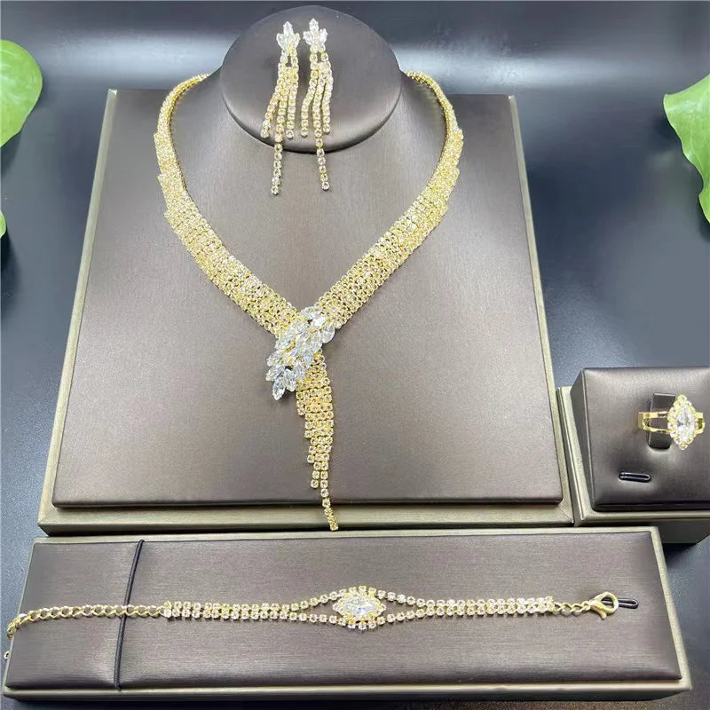 Silver Color Rhinestone Crystal Bridal Jewelry Set Earrings Necklace Wedding Geometric Elegant Romantic Bridesmaid Jewelry Sets-Dollar Bargains Online Shopping Australia