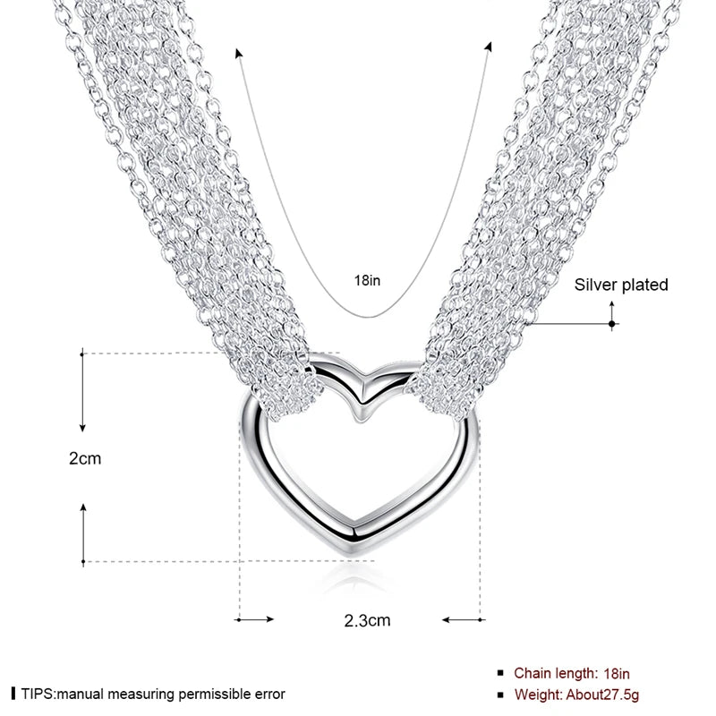 Silver Multi-Line Chain Heart Necklace Bracelet Network Ring For Women Wedding Engagement Party Jewelry-Dollar Bargains Online Shopping Australia