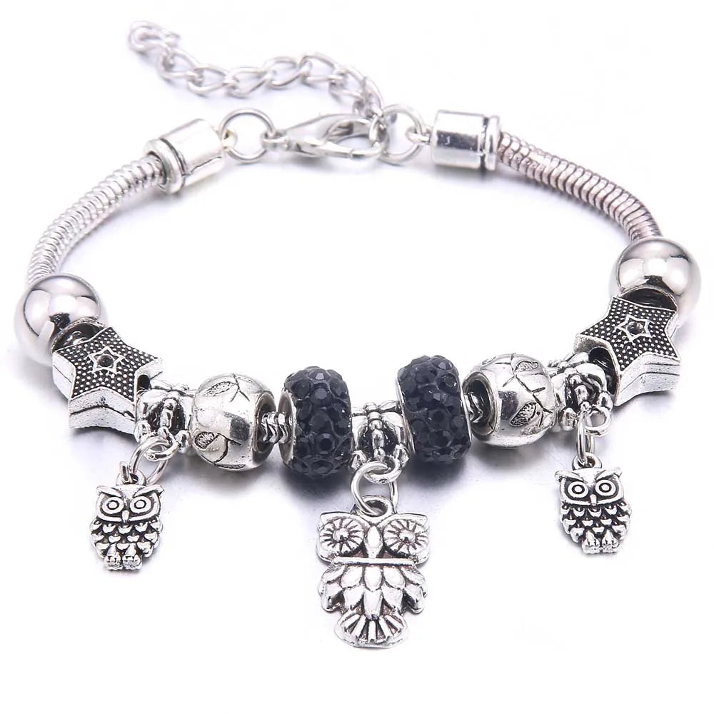 dragonfly owl Shape Crystal Charm Bracelets Beads Bracelet Women DIY Beads Brand Bracelets & Bangles Jewelry Gift-Dollar Bargains Online Shopping Australia