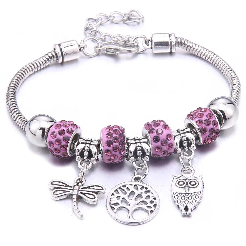 dragonfly owl Shape Crystal Charm Bracelets Beads Bracelet Women DIY Beads Brand Bracelets & Bangles Jewelry Gift-Dollar Bargains Online Shopping Australia