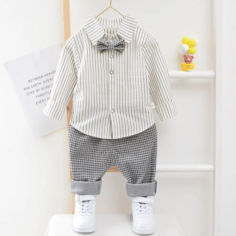 Children Kids Gentleman Clothing Suit Birthday Wedding Party Elegant Set Baby Boy Casual Wear Striped Shirt Vest Pants Costume-Dollar Bargains Online Shopping Australia